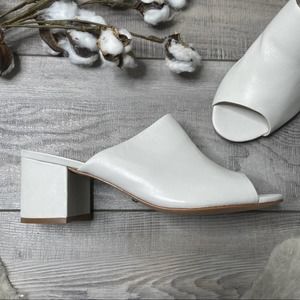 Schutz Timon Slip On Leather Block Heel Mules Pearl White Size 10M